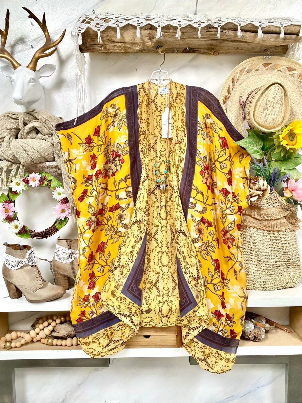 Whimsical boho kimono duster/cover up w resort vacay beach shabby chic vibe